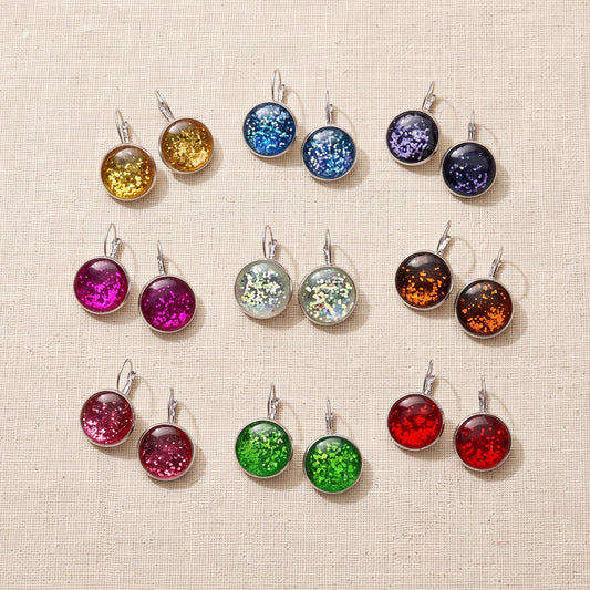 Glitter Resin Drop Earrings Silver Plated | Handmade Statement Jewellery
