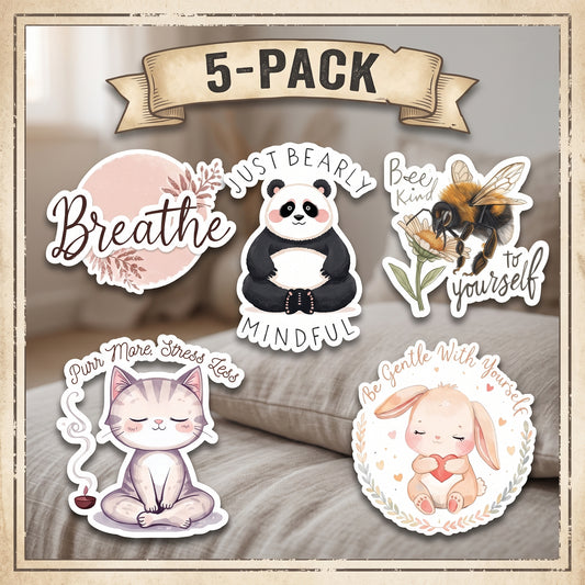 Mindfulness & Calm Sticker 5-Pack | Self-Care Vinyl Decal Bundle