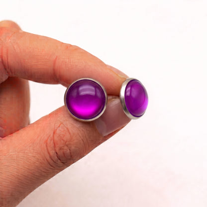 Glossy Dome Stud Earrings, Handmade Shiny Colour-Pop Studs