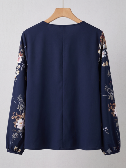 Emery Rose Women's 2XL Navy Bubble Sleeve Top Floral NWOT