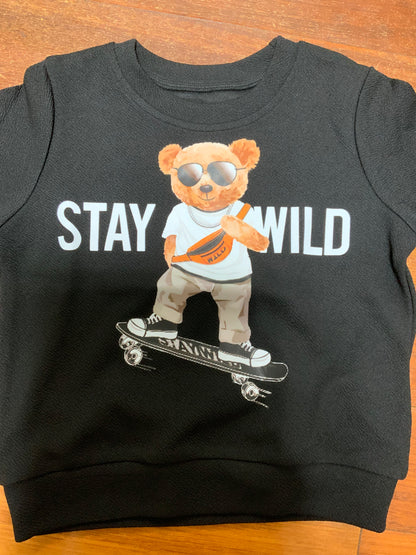 Shein Boys 2-Piece Set | Black Bear Sweater + Track Pants | Size 4Y (3-4 Years) | NWOT
