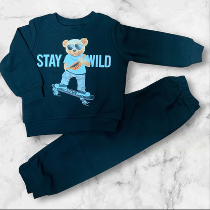 Shein Boys 2-Piece Set | Black Bear Sweater + Track Pants | Size 4Y (3-4 Years) | NWOT
