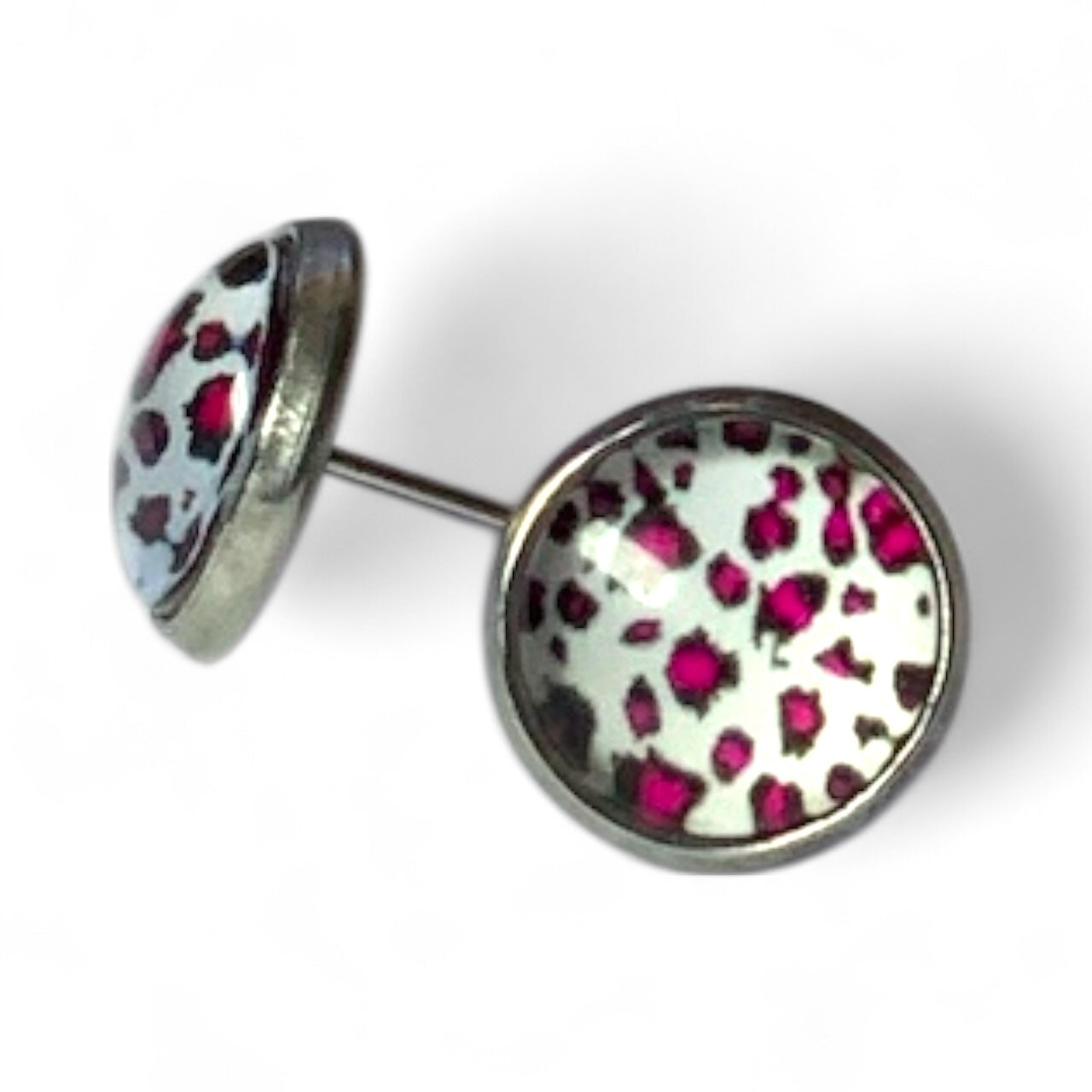 Wild Animal Print Stud Earrings, Handmade Everyday Statement Studs Pink Leopard