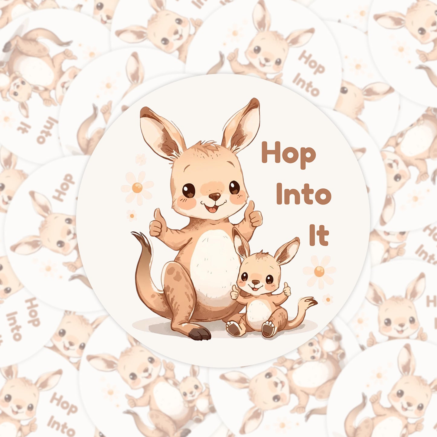 Hop Into It Kangaroo & Joey | Positivity | White Gloss Vinyl | Die-Cut Sticker