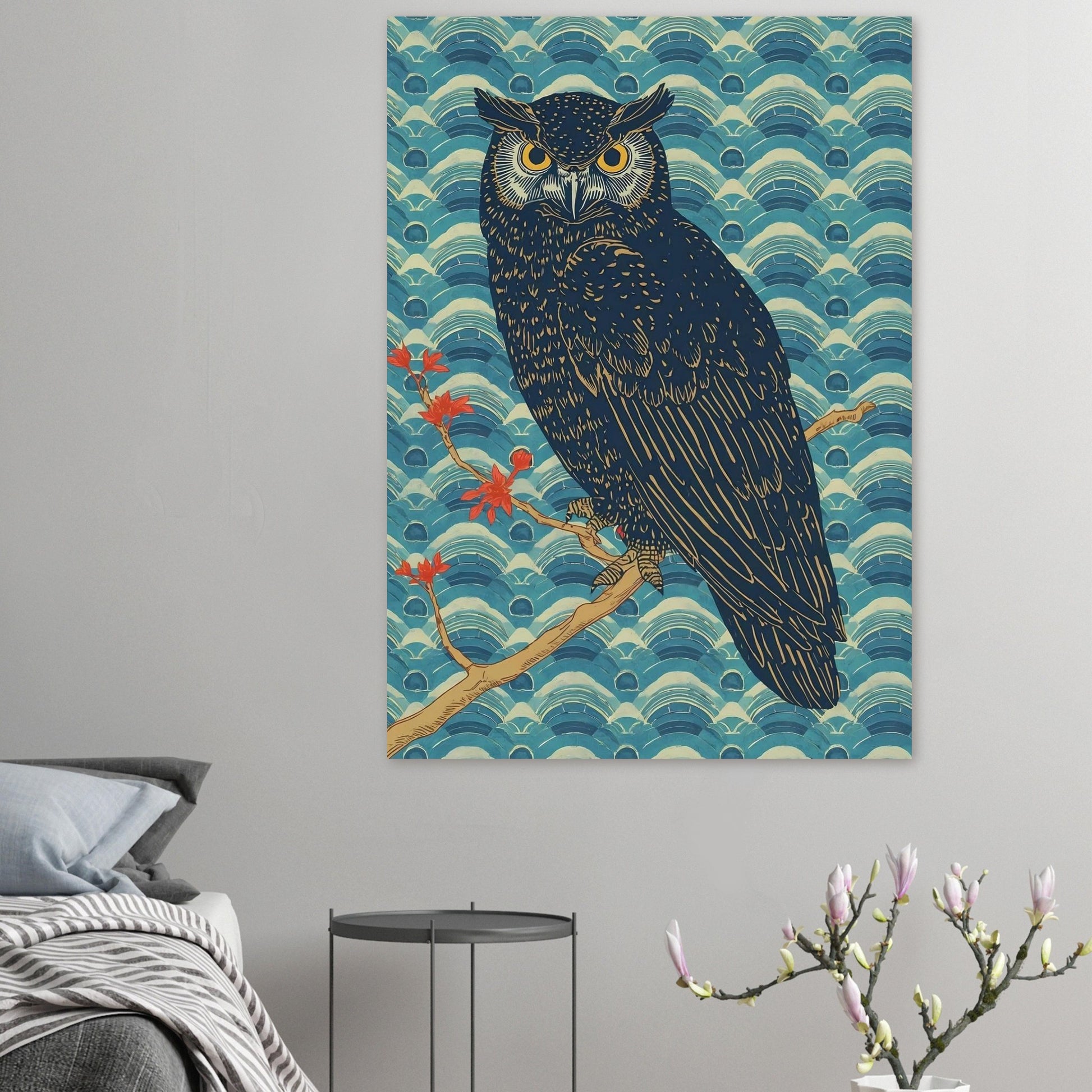 Night Watch Owl Japanese Art Wall Poster