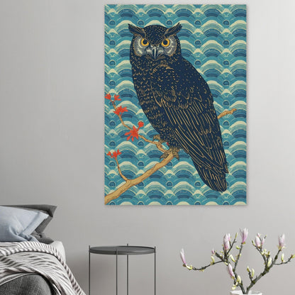 Night Watch Owl Japanese Art Wall Poster