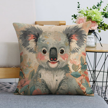 Koala in Bloom Dreamy Watercolour Cushion Cover — US-Made, Single-Sided Print, 45×45cm