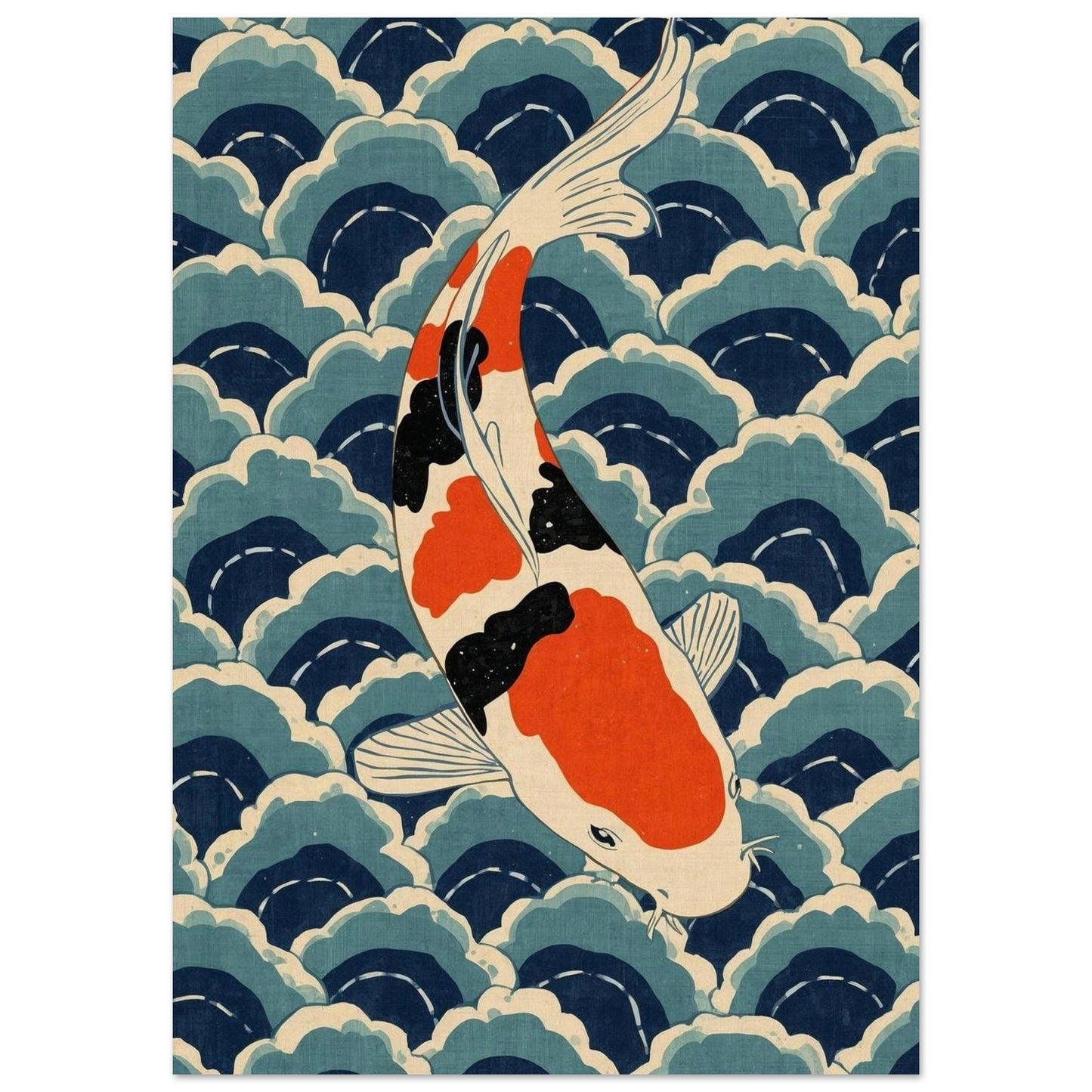 Koi Wave Japanese Art Wall Poster A1 (59.4 x 84.1 cm)