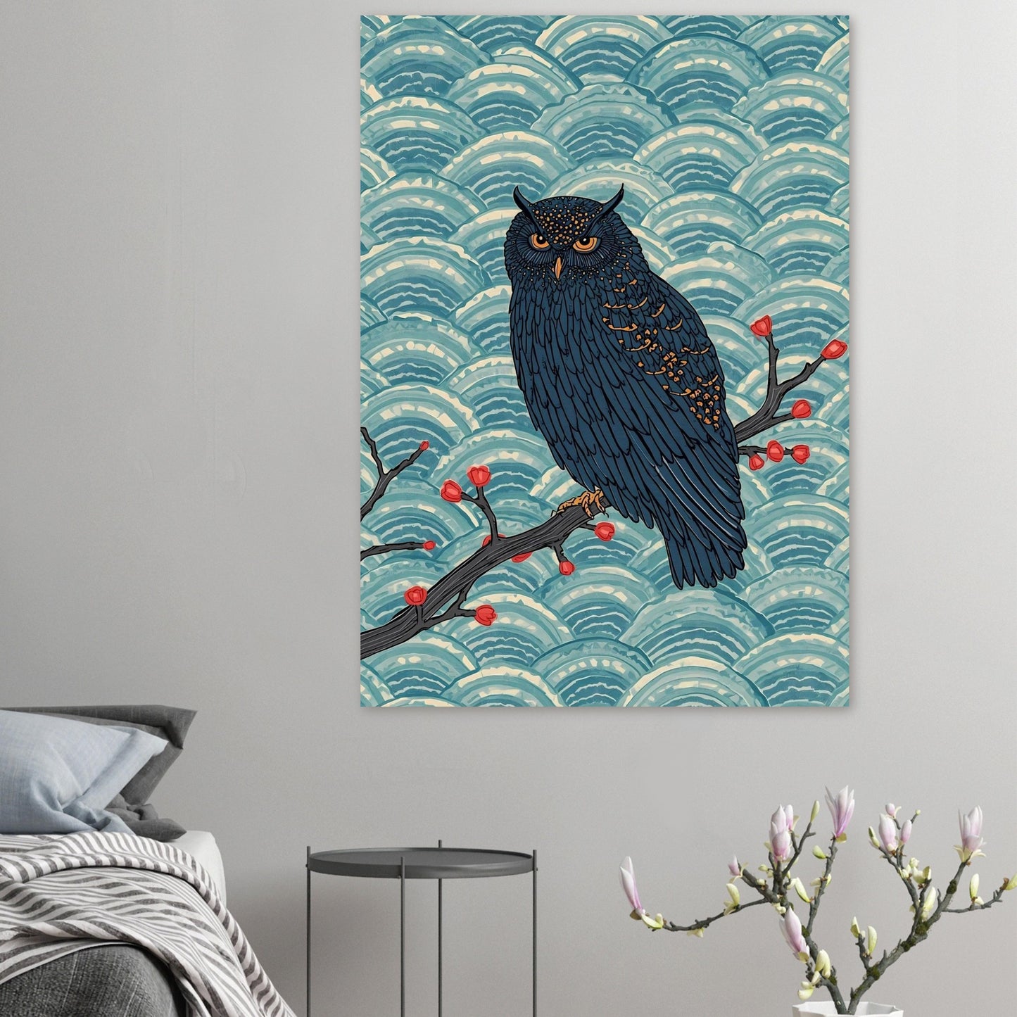 Midnight Owl Japanese Art Wall Poster