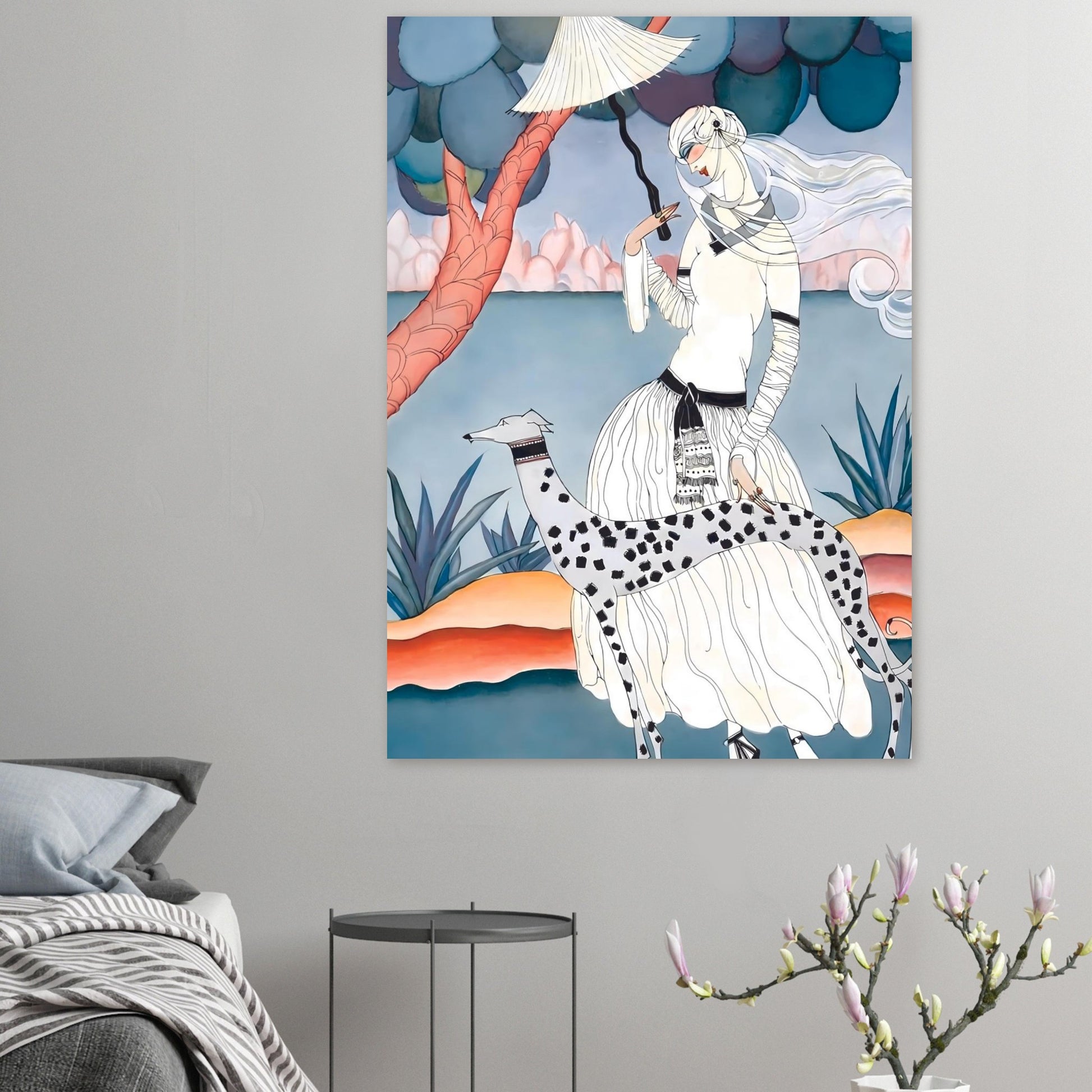 Ms Vogue & Her Spotted Hound Art Deco Wall Art Poster