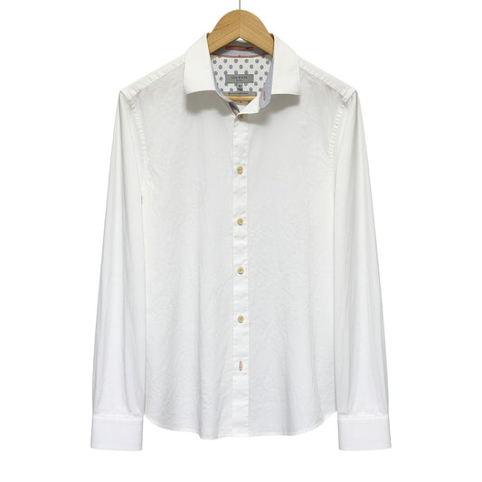 Ted Baker London White Embossed Shirt | Size 4 (Large) | Pre-Owned