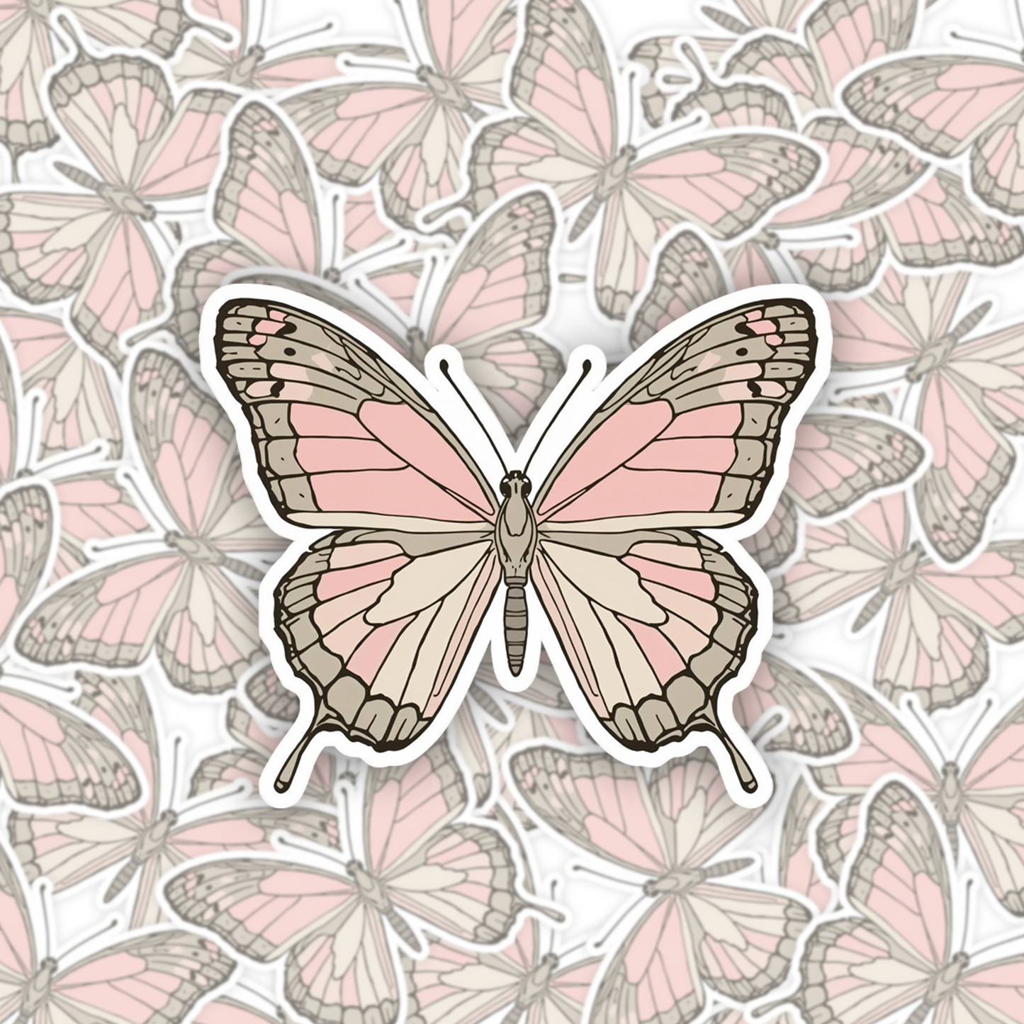 Soft Pink Butterfly Minimal | Romantic | White Satin Vinyl | Kiss-Cut Sticker