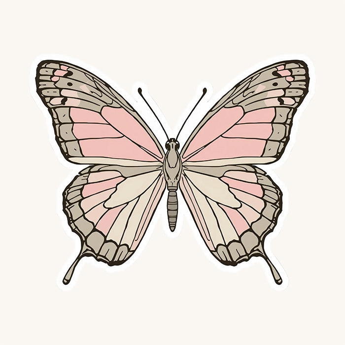 Soft Pink Butterfly Minimal | Romantic | White Satin Vinyl | Kiss-Cut Sticker