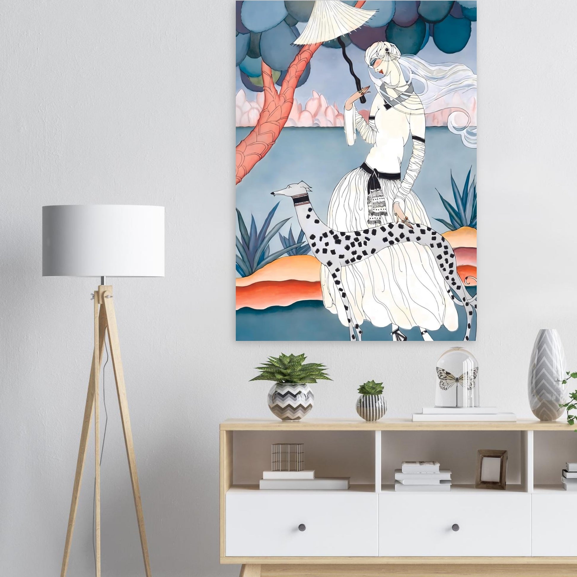 Ms Vogue & Her Spotted Hound Art Deco Wall Art Poster