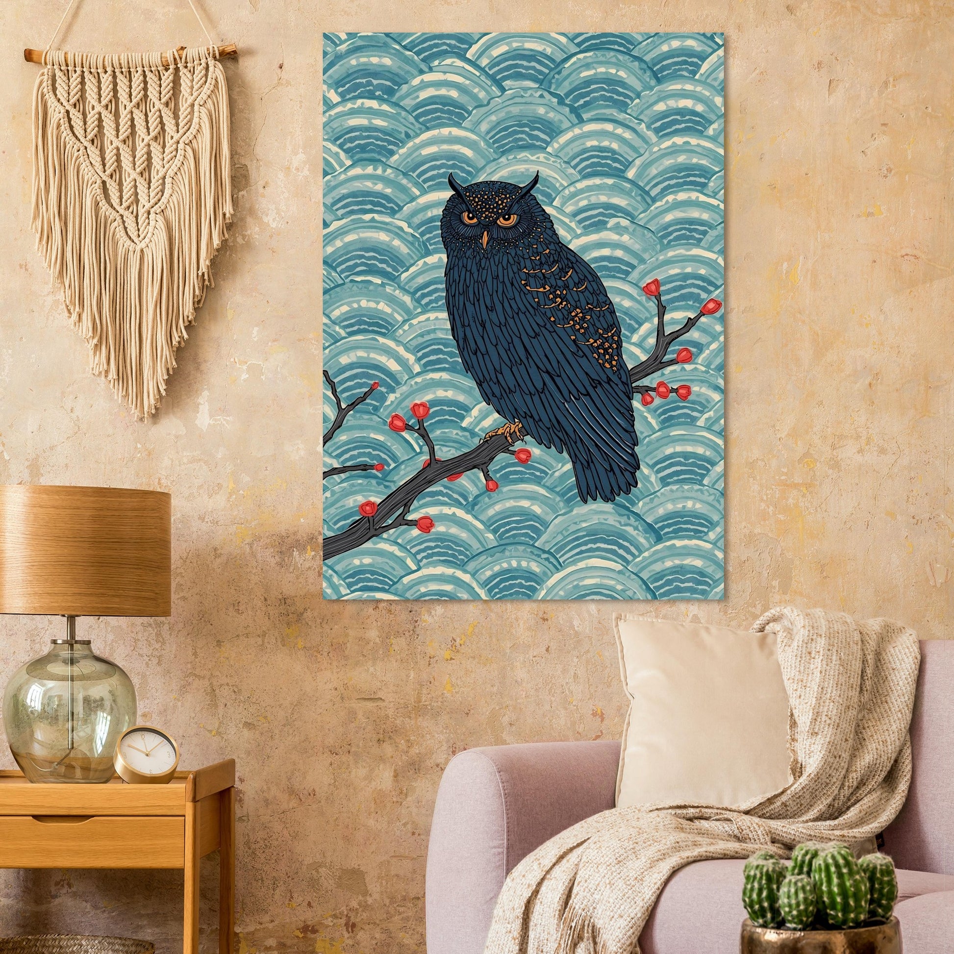 Midnight Owl Japanese Art Wall Poster