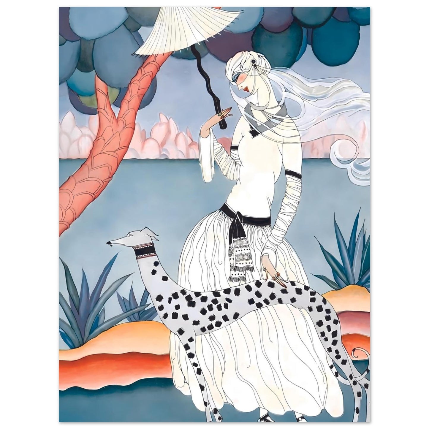 Ms Vogue & Her Spotted Hound Art Deco Wall Art Poster 75x100 cm 30x40″