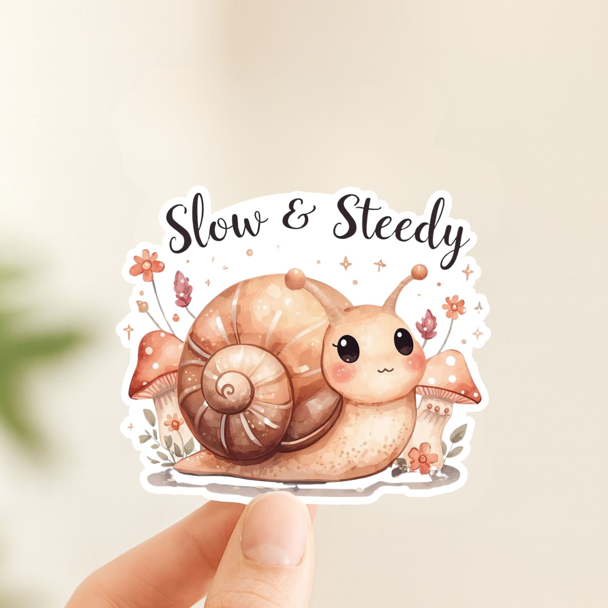Slow & Steady Snail | Motivational | White Vinyl | Die-Cut Sticker