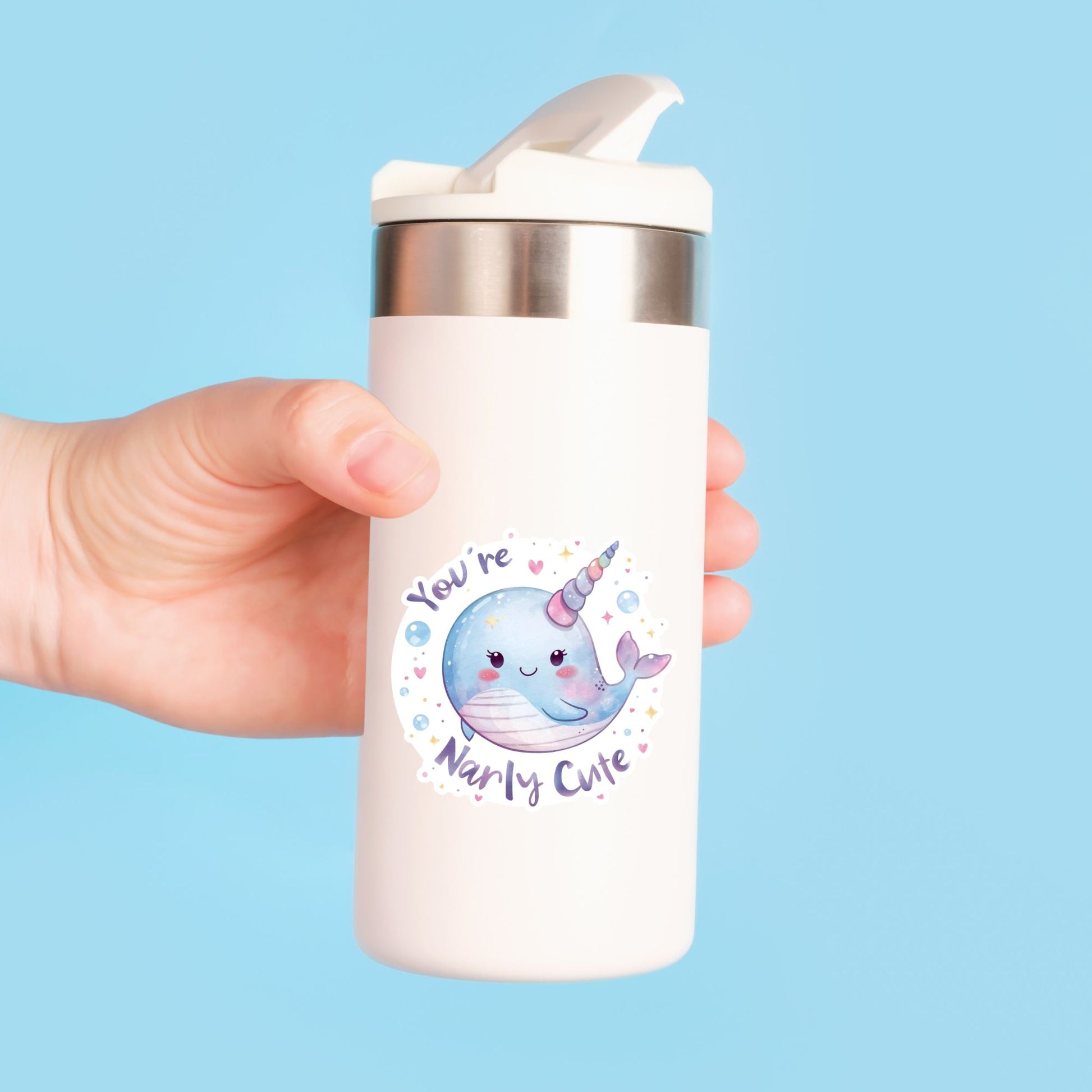 You're Narly Cute Narwhal | Ocean Pun | White Vinyl | Die-Cut Sticker