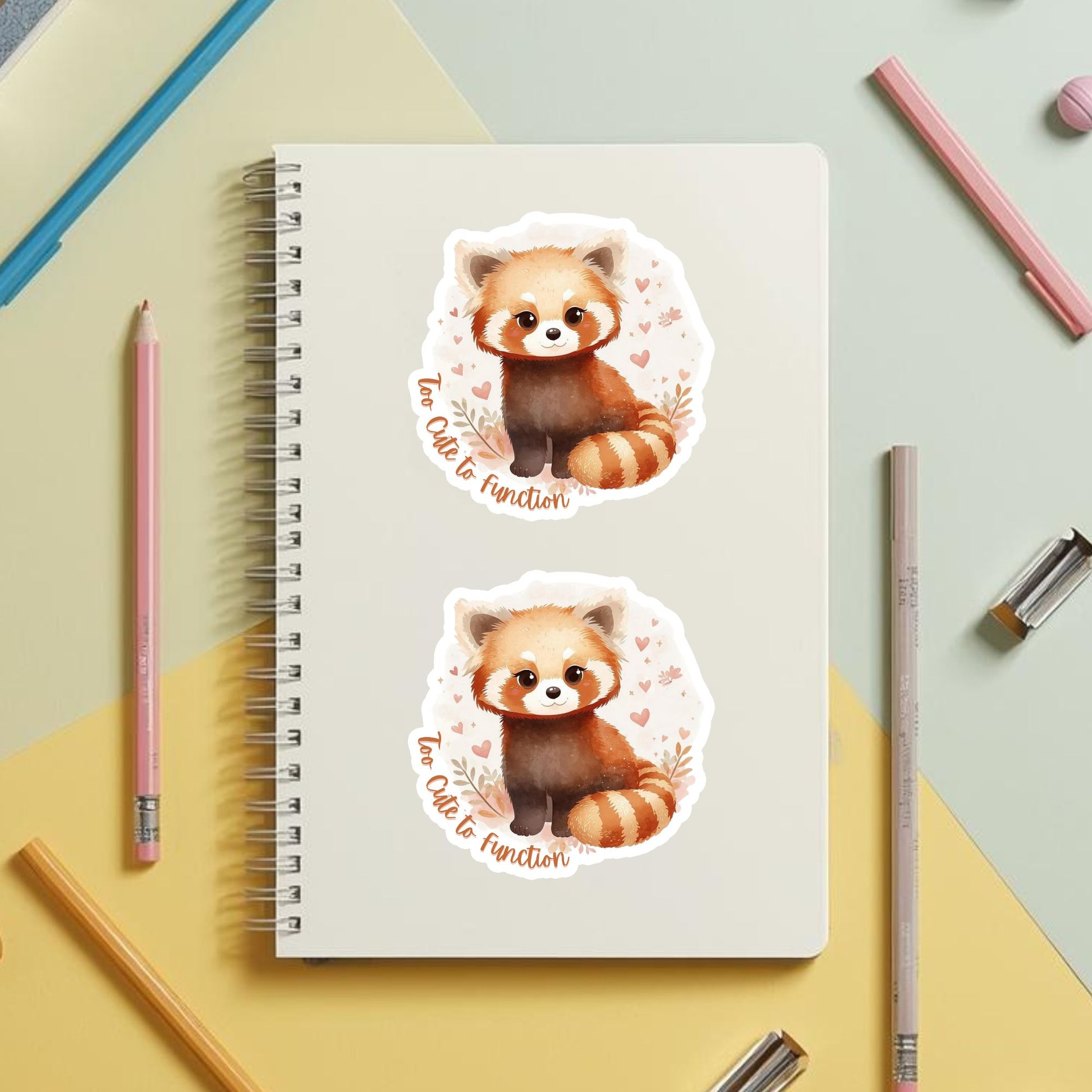 Too Cute to Function Red Panda | Kawaii Animal | White Vinyl | Die-Cut Sticker