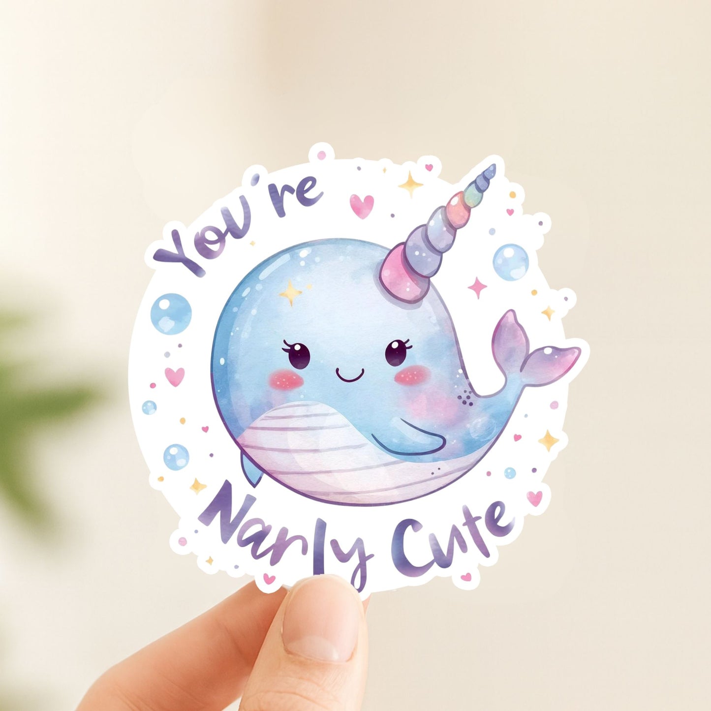 You're Narly Cute Narwhal | Ocean Pun | White Vinyl | Die-Cut Sticker