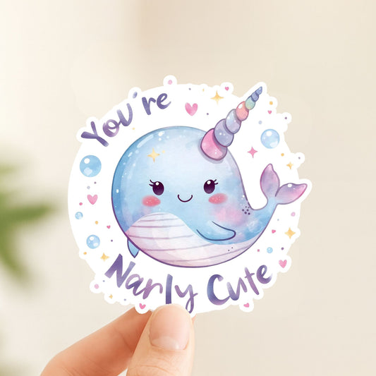 You're Narly Cute Narwhal | Ocean Pun | White Vinyl | Die-Cut Sticker