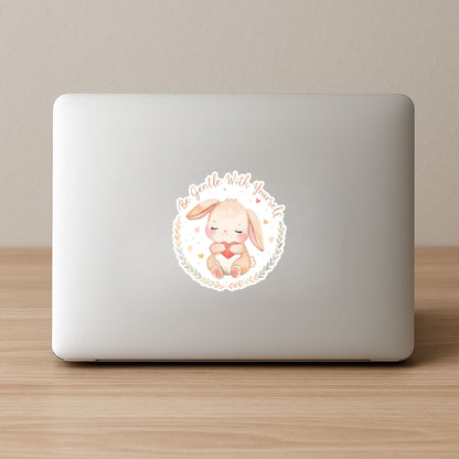 Be Gentle With Yourself Bunny | Self Care | White Vinyl | Die-Cut Sticker