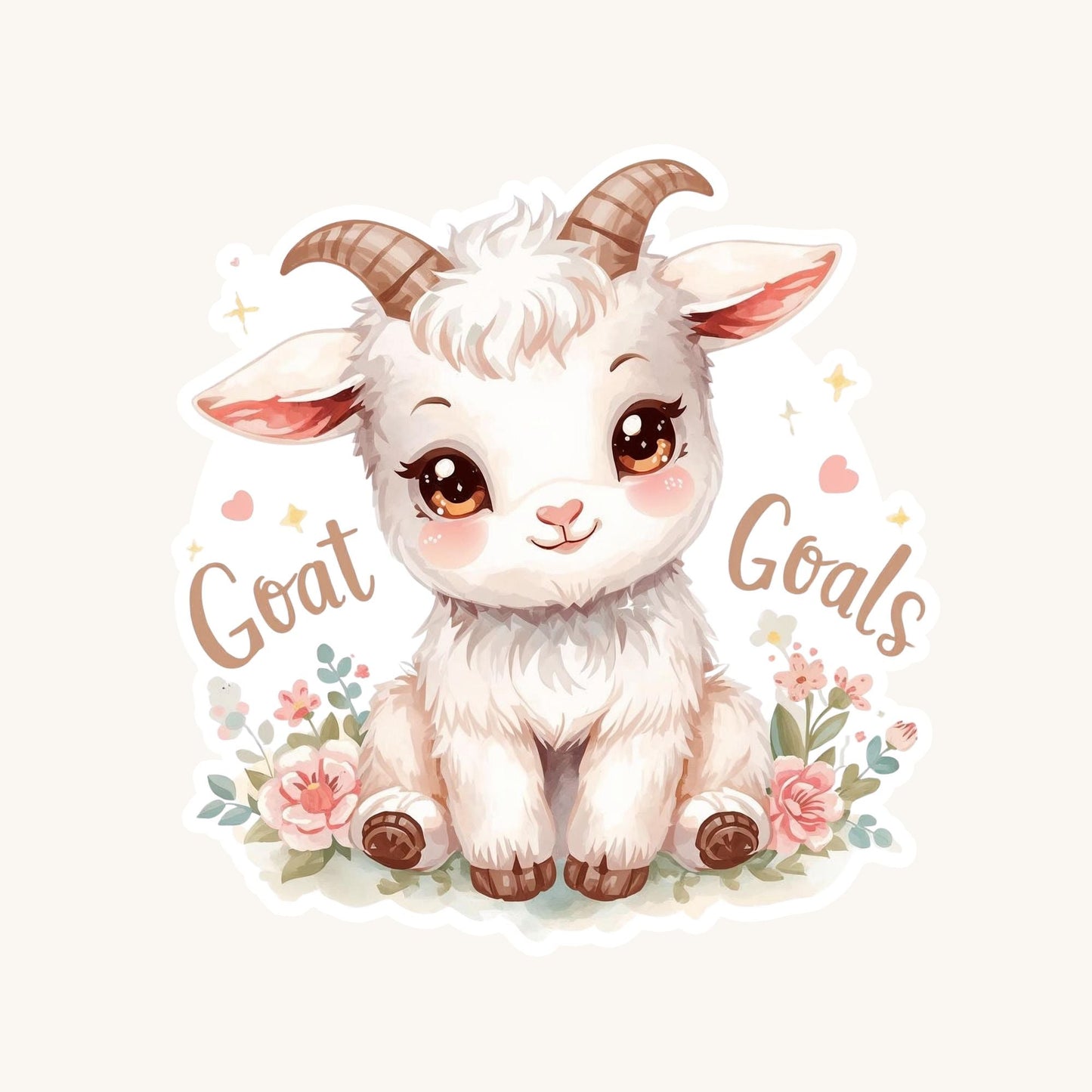 Goat Goals Baby Goat | Farm Animal | White Vinyl | Die-Cut Sticker