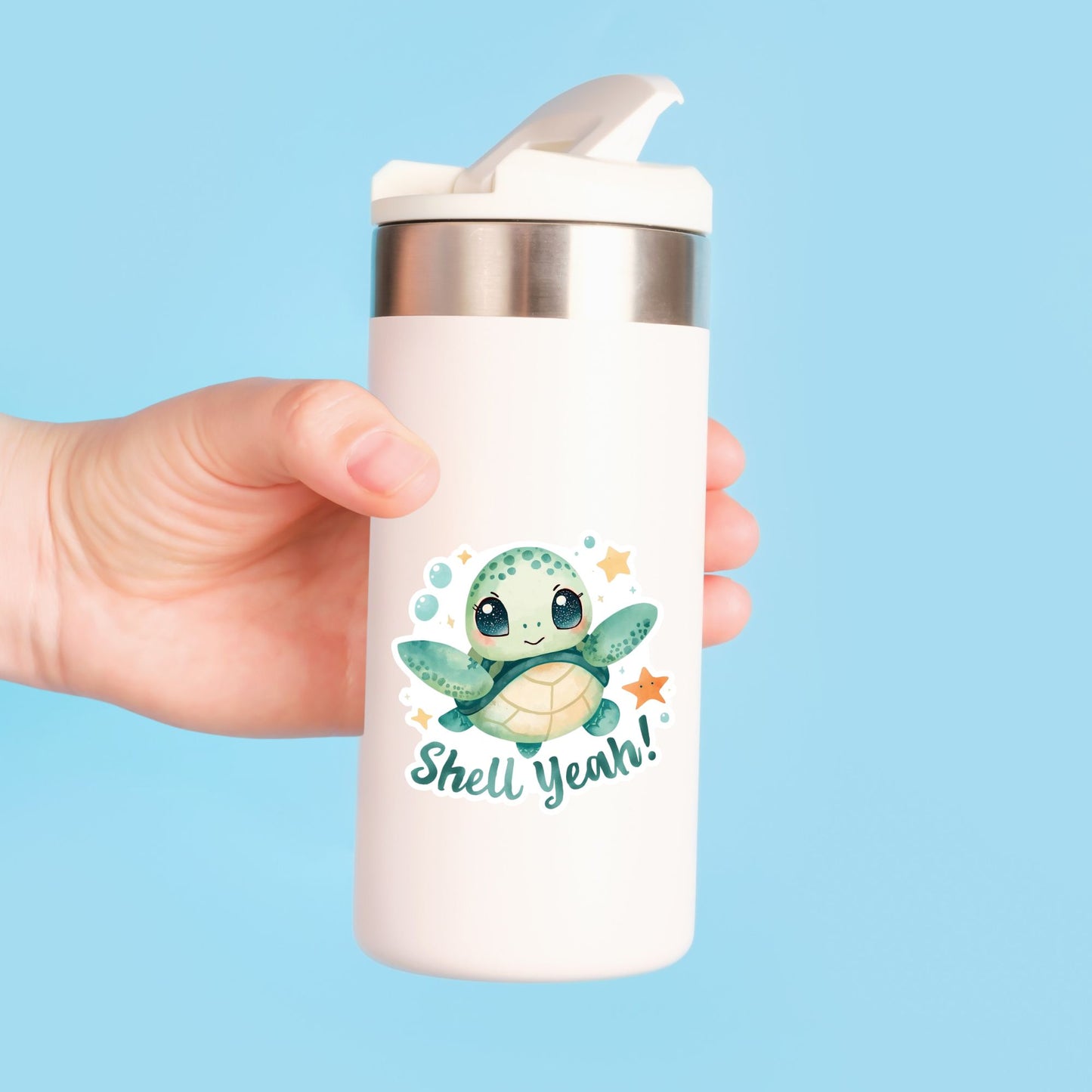 Shell Yeah! Sea Turtle | Ocean Life | White Vinyl | Die-Cut Sticker