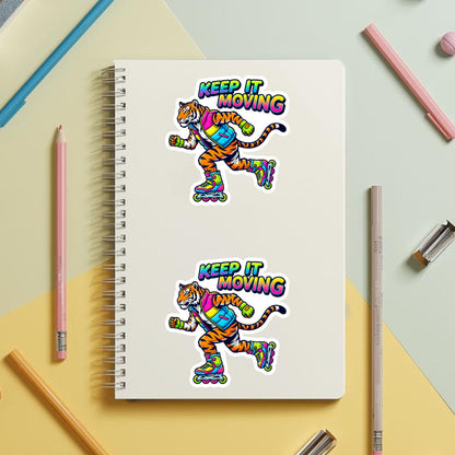 Keep It Moving Rollerblade Tiger | 90s Skater | White Vinyl | Die-Cut Sticker