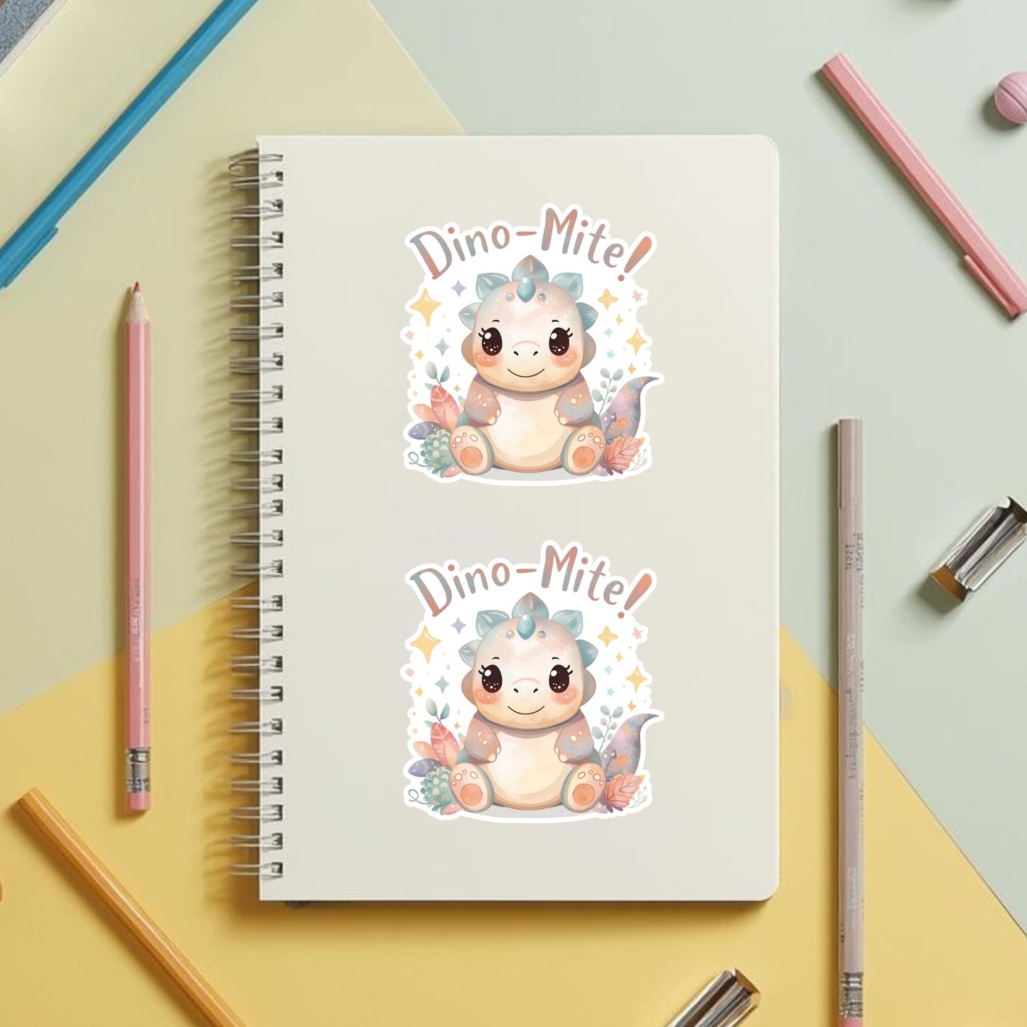 Dino-Mite Pastel Dinosaur | Kawaii Dino | White Vinyl | Die-Cut Sticker