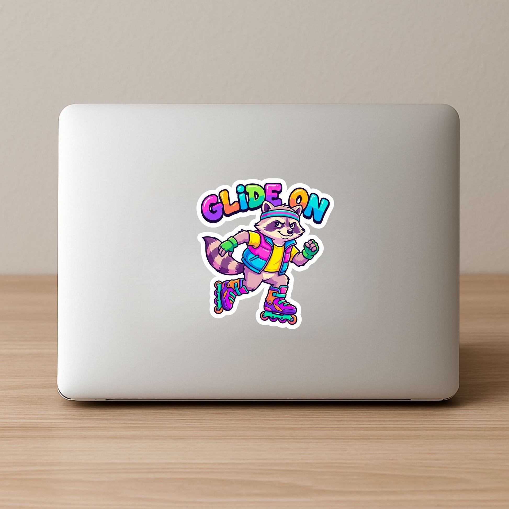 Glide On Rollerblade Raccoon | 90s Skater | White Vinyl | Die-Cut Sticker