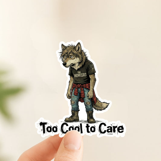 Too Cool to Care Grunge Wolf | Edgy Aesthetic | White Vinyl | Die-Cut Sticker