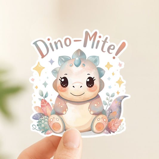 Dino-Mite Pastel Dinosaur | Kawaii Dino | White Vinyl | Die-Cut Sticker