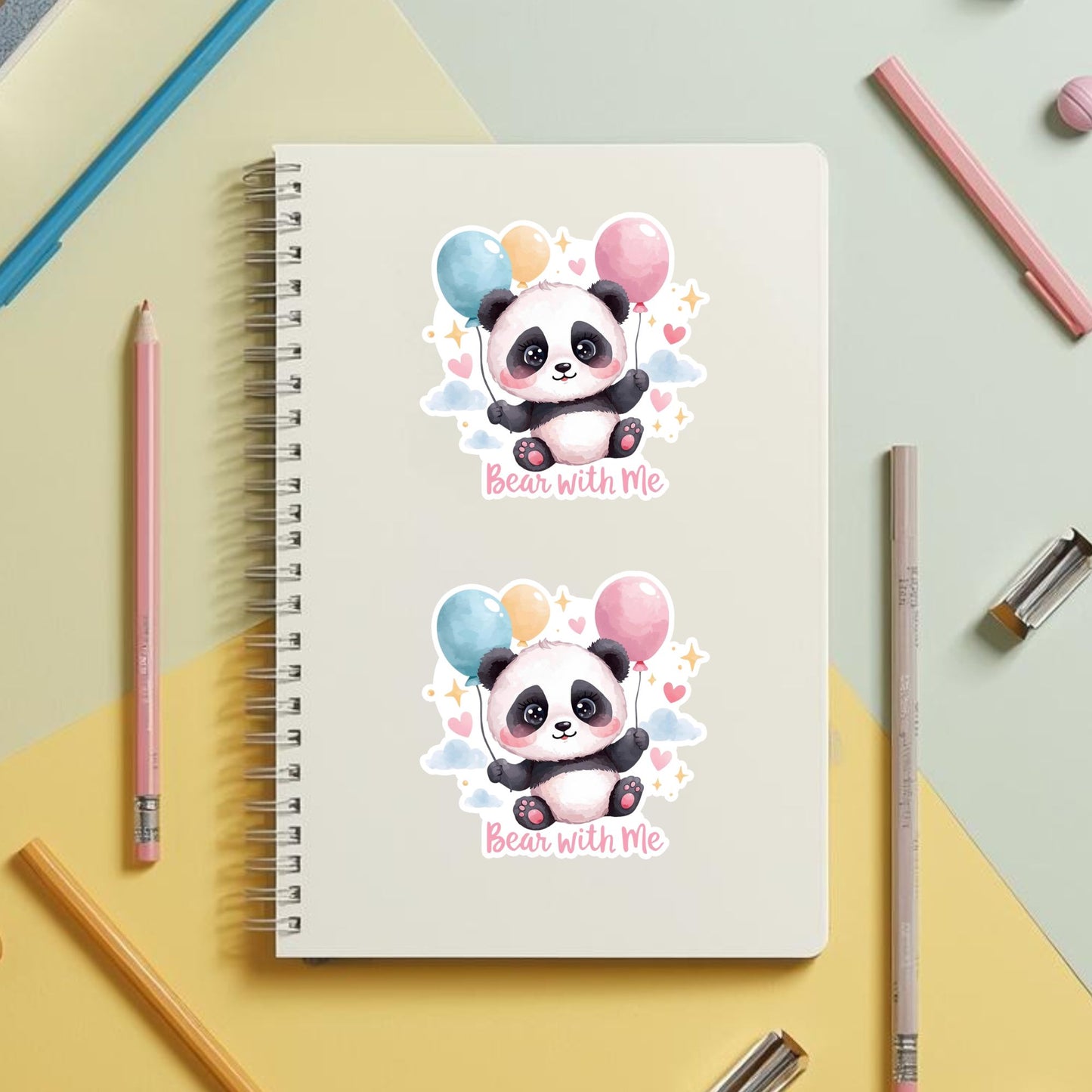 Bear With Me Balloon Panda | Kawaii Animal | White Vinyl | Die-Cut Sticker