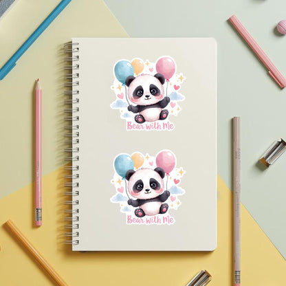 Bear With Me Balloon Panda | Kawaii Animal | White Vinyl | Die-Cut Sticker