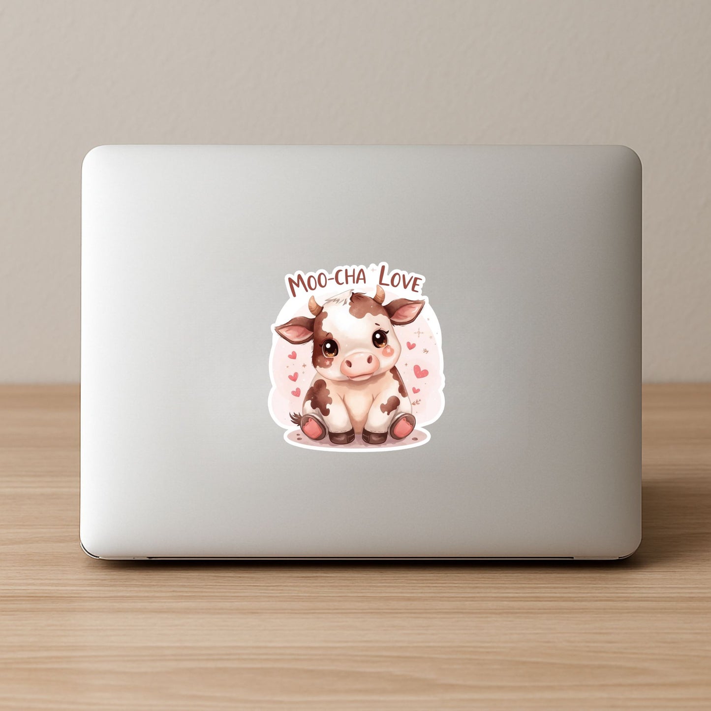 Moo-Cha Love Baby Cow | Kawaii Animal | White Vinyl | Die-Cut Sticker