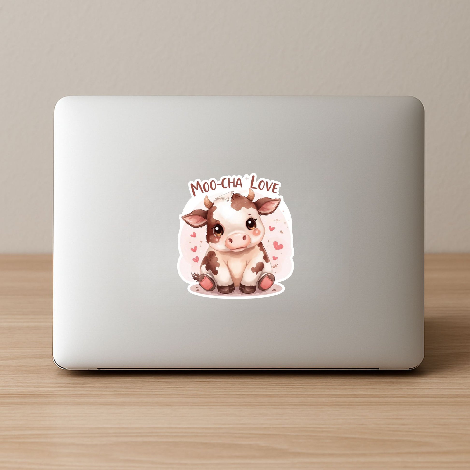 Moo-Cha Love Baby Cow | Kawaii Animal | White Vinyl | Die-Cut Sticker