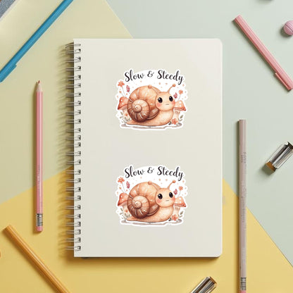 Slow & Steady Snail | Motivational | White Vinyl | Die-Cut Sticker