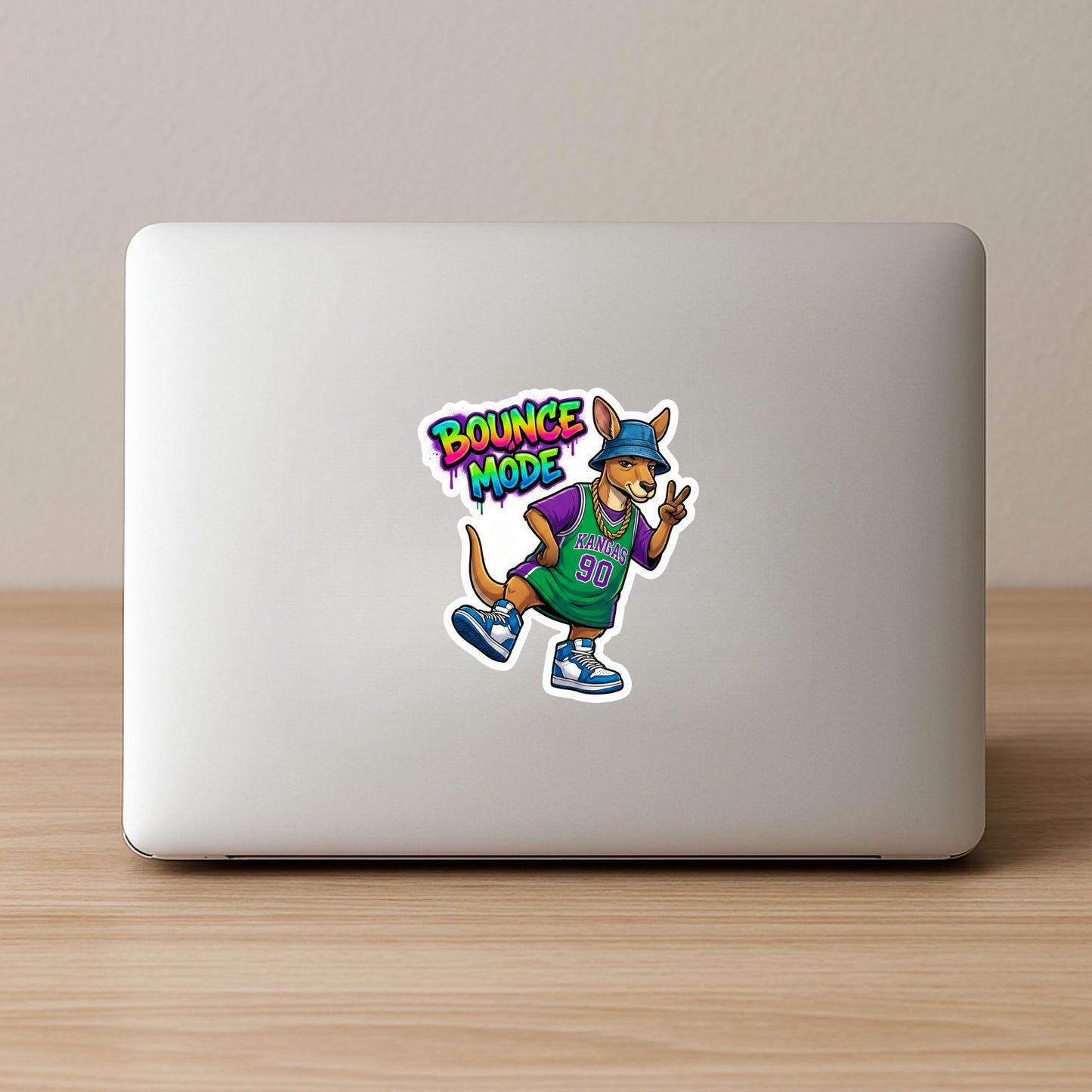 Bounce Mode Cool Kangaroo | 90s Streetwear | White Vinyl | Die-Cut Sticker