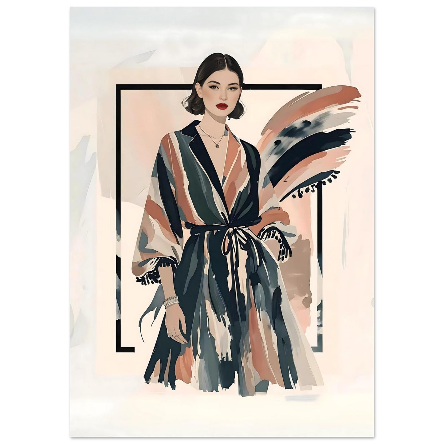 Kimono Chic Fashion Illustration Wall Art Poster A2 (42 x 59.4 cm)