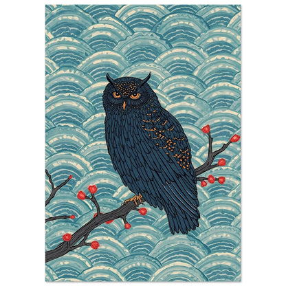 Midnight Owl Japanese Art Wall Poster A1 (59.4 x 84.1 cm)
