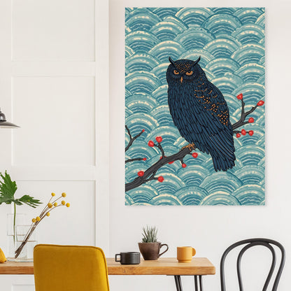 Midnight Owl Japanese Art Wall Poster