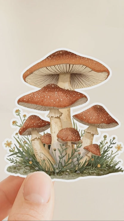 Woodland Mushroom Cluster | Cottagecore | White Satin Vinyl | Kiss-Cut Sticker