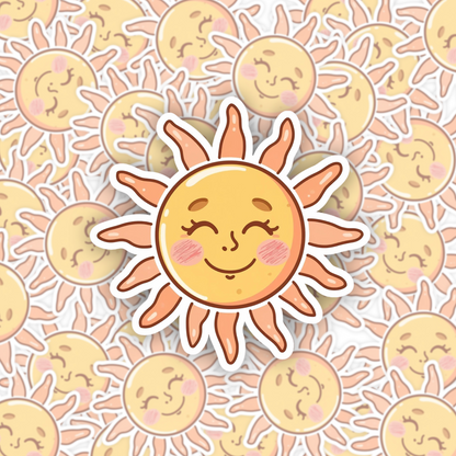 Smiling Sun Retro Face | Kawaii | White Satin Vinyl | Kiss-Cut Sticker